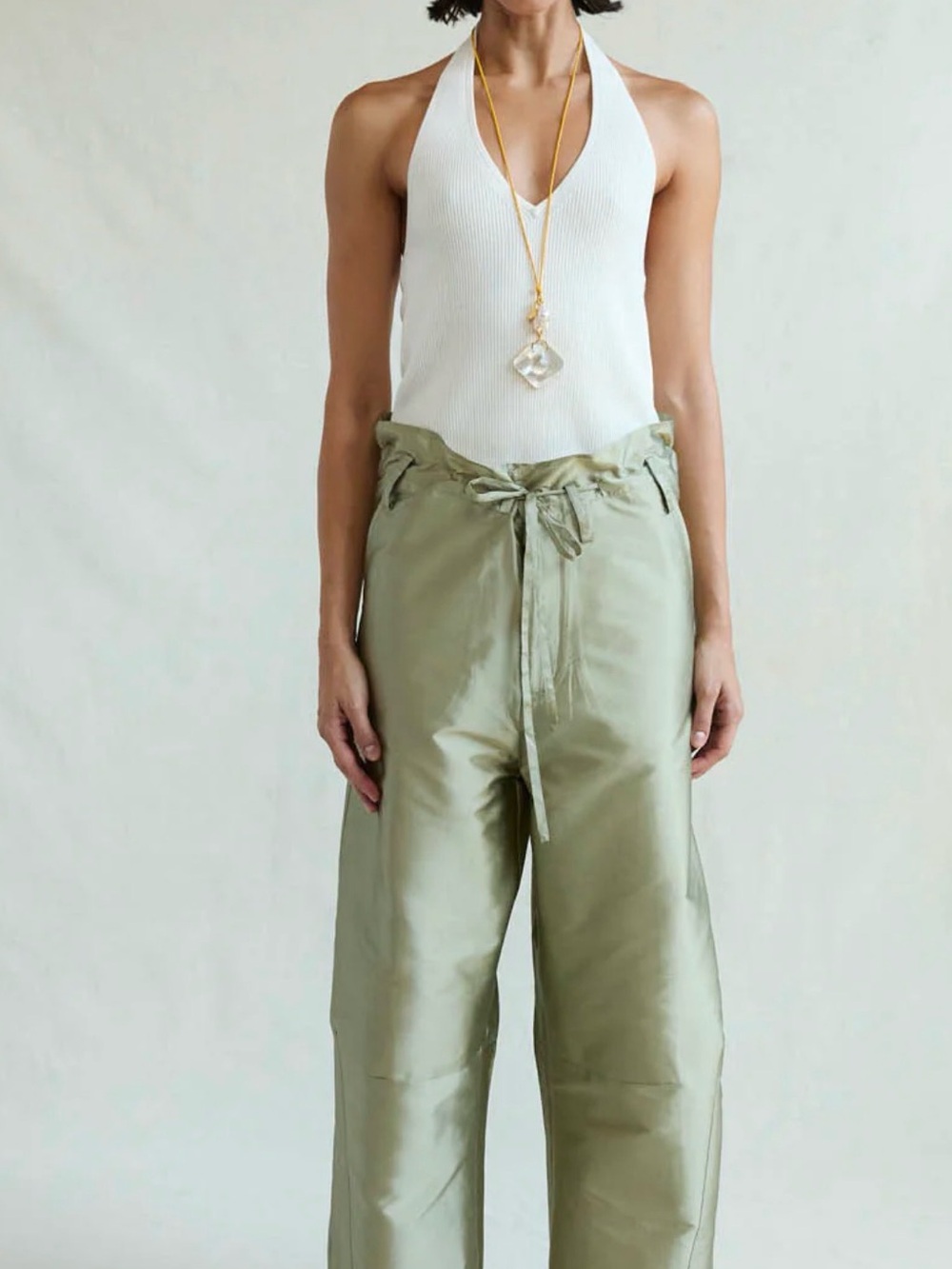 Chan Luu Sage Techno Taffeta Barrel Pant in Sage - Picture 4 of 8